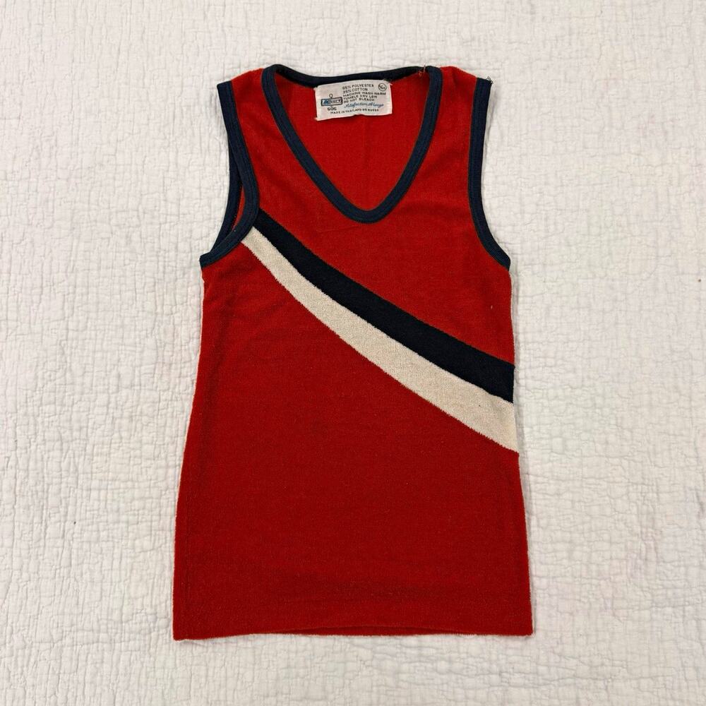 Vintage Kids Unisex Sleeveless Striped Tank Top Orange/Navy/White 6X